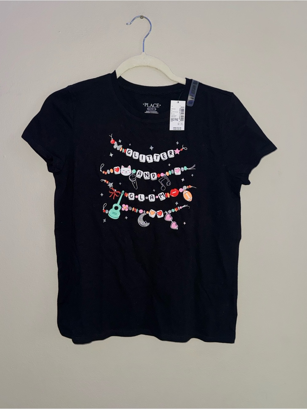 BNWT, the children’s place, girls black graphic top, size XXL 16